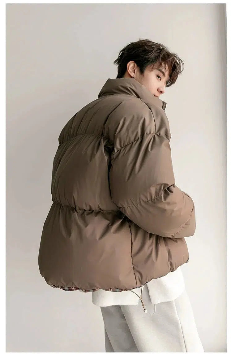 Maxct Short Double-Side Plaid Puffer Jacket