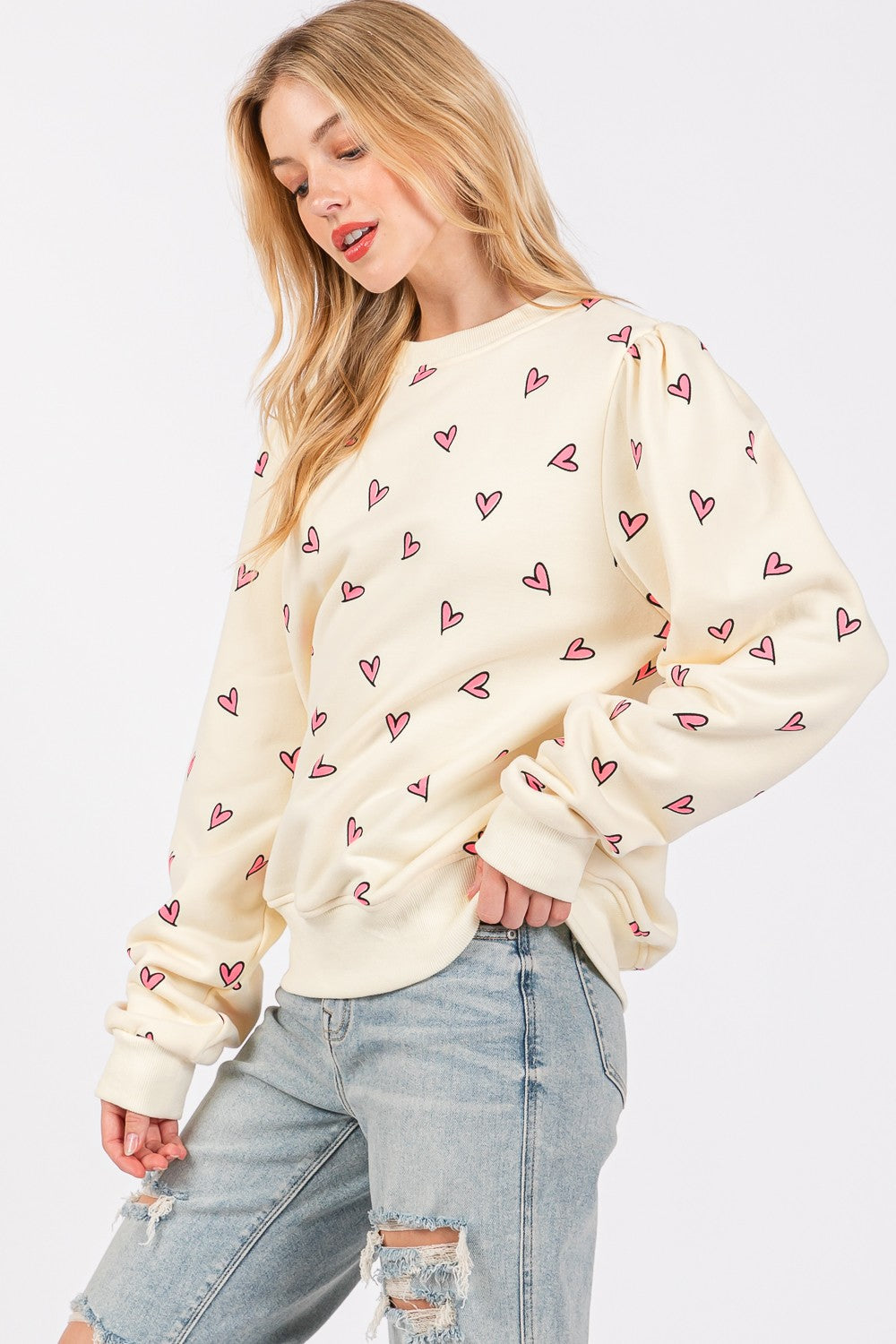 Maxct &SAGE + FIG Heart Printed Contrast Long Sleeve Sweatshirt