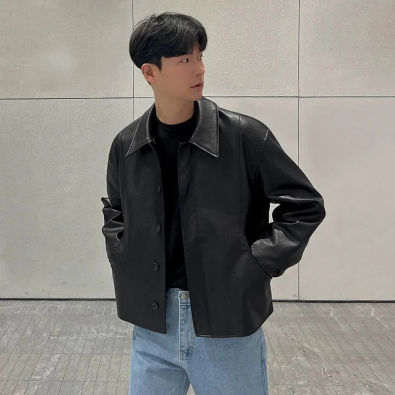 Maxct Cropped Minimal Faux Leather Jacket