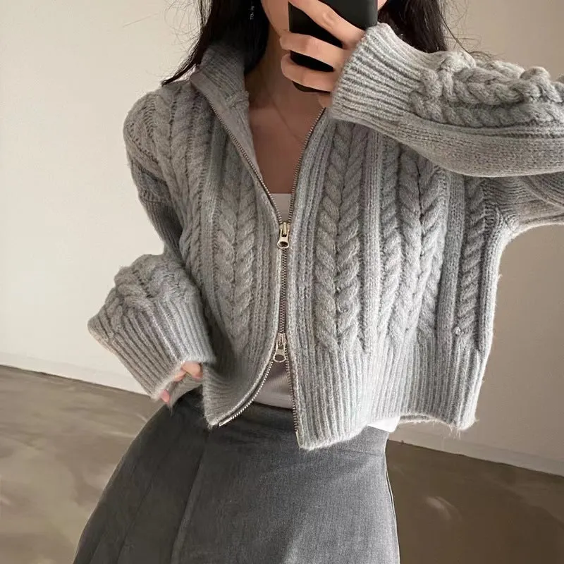 Maxct Twist Double Zipper Design Short Cardigan
