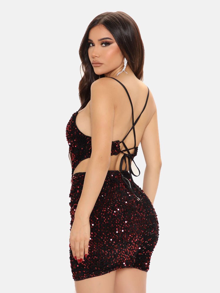 Spaghetti Strap Sequin Bodycon Dress Maxct