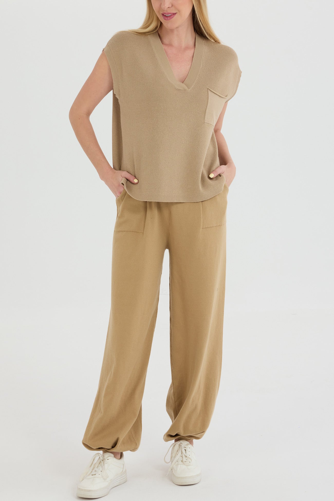 Maxct V Neck Knit Tank Top Pants Suits - Image 3