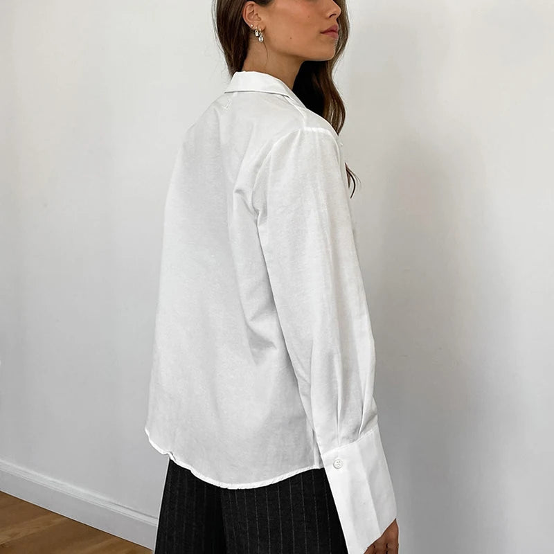 Maxct Hollow Out Lace Up White Cotton Linen Shirt Women's Long Sleeve Loose Casual Sexy Lapel Cardigan Top Female Summer new