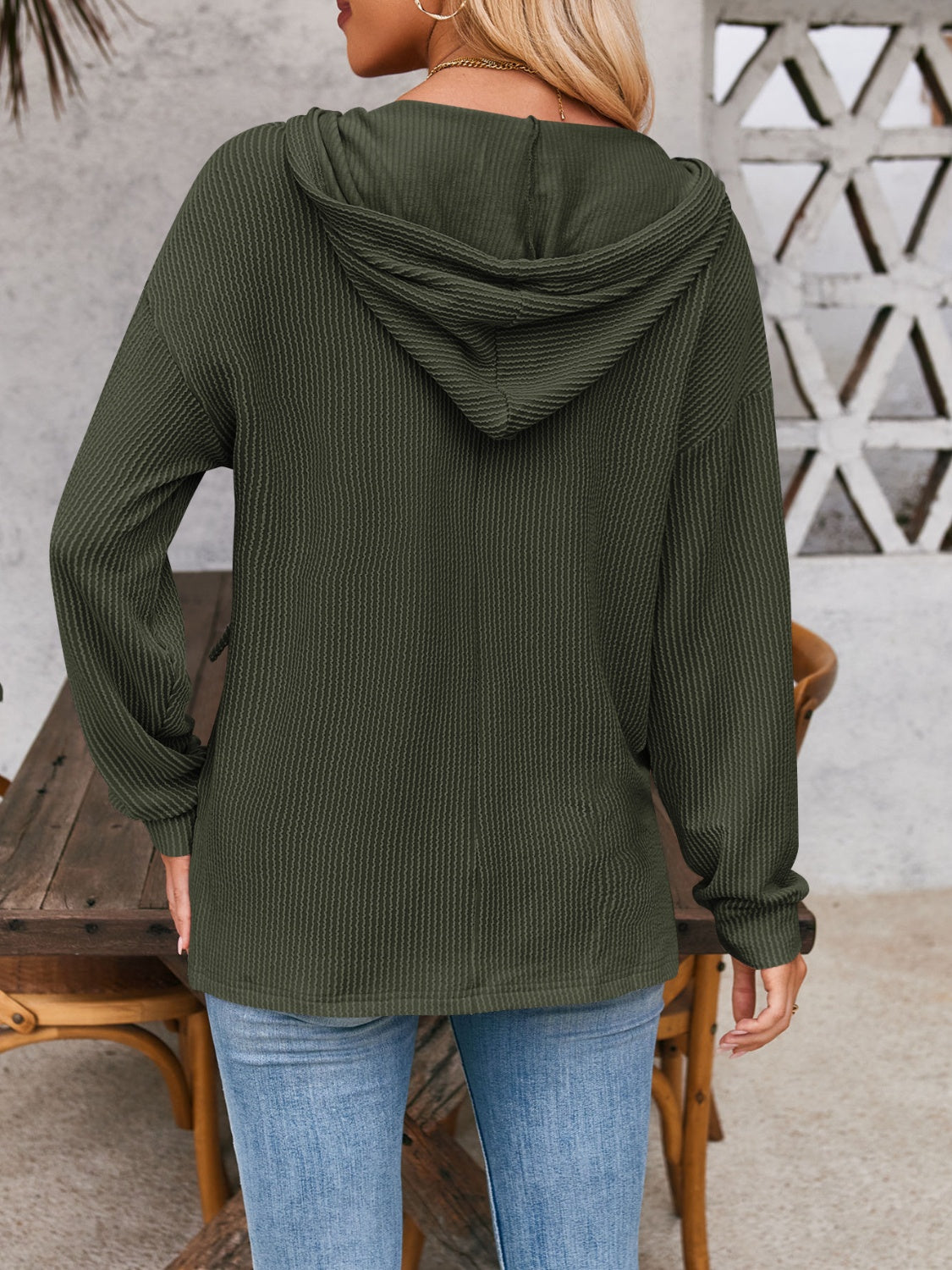 Maxct &Double Take Drawstring Dropped Shoulder Long Sleeve Hoodie
