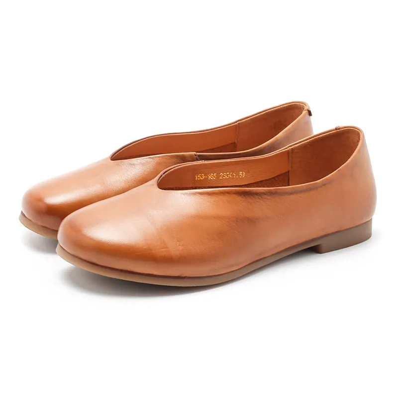 Handmade Genuine Slip Ons Breathable Flats Loafers Black/Beige/Apricot/Brown Maxct