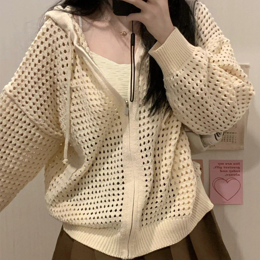 Maxct Knit All Over Cutout Hooded Cardigan