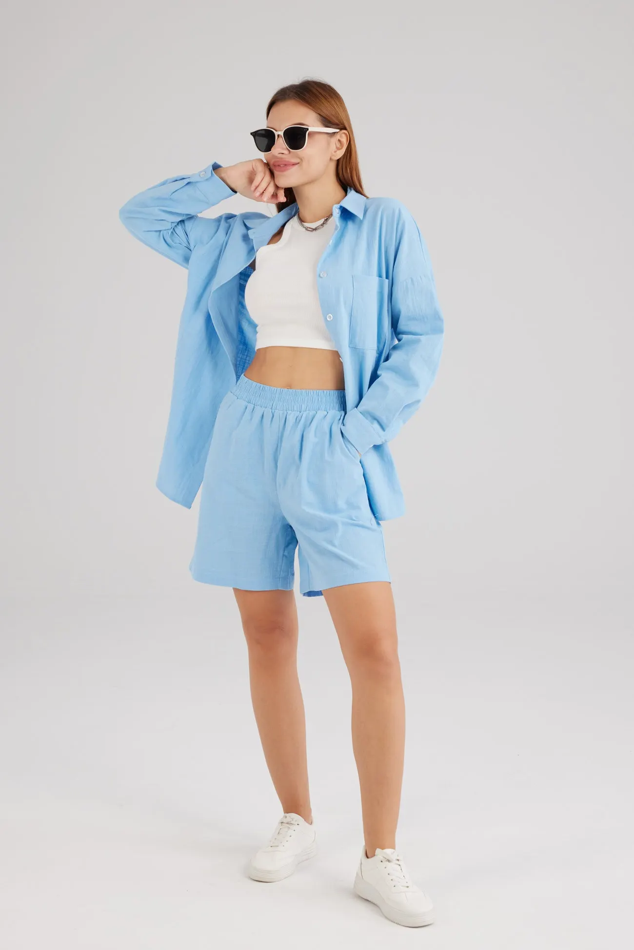 Maxct Single-breasted Long Sleeve Shirt Shorts Suit
