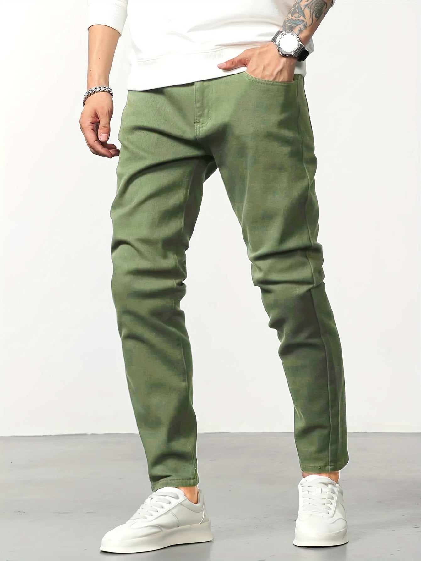 Men's Regular Straight Leg Jeans, Street Style Denim Pants With Pockets
