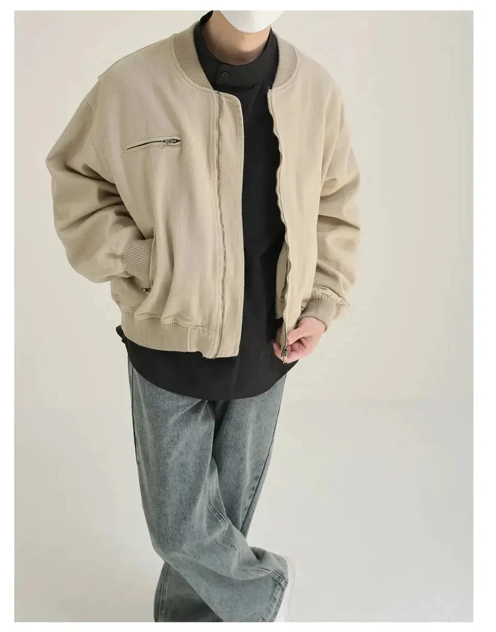 Maxct Washed Baseball Collar Short Jacket