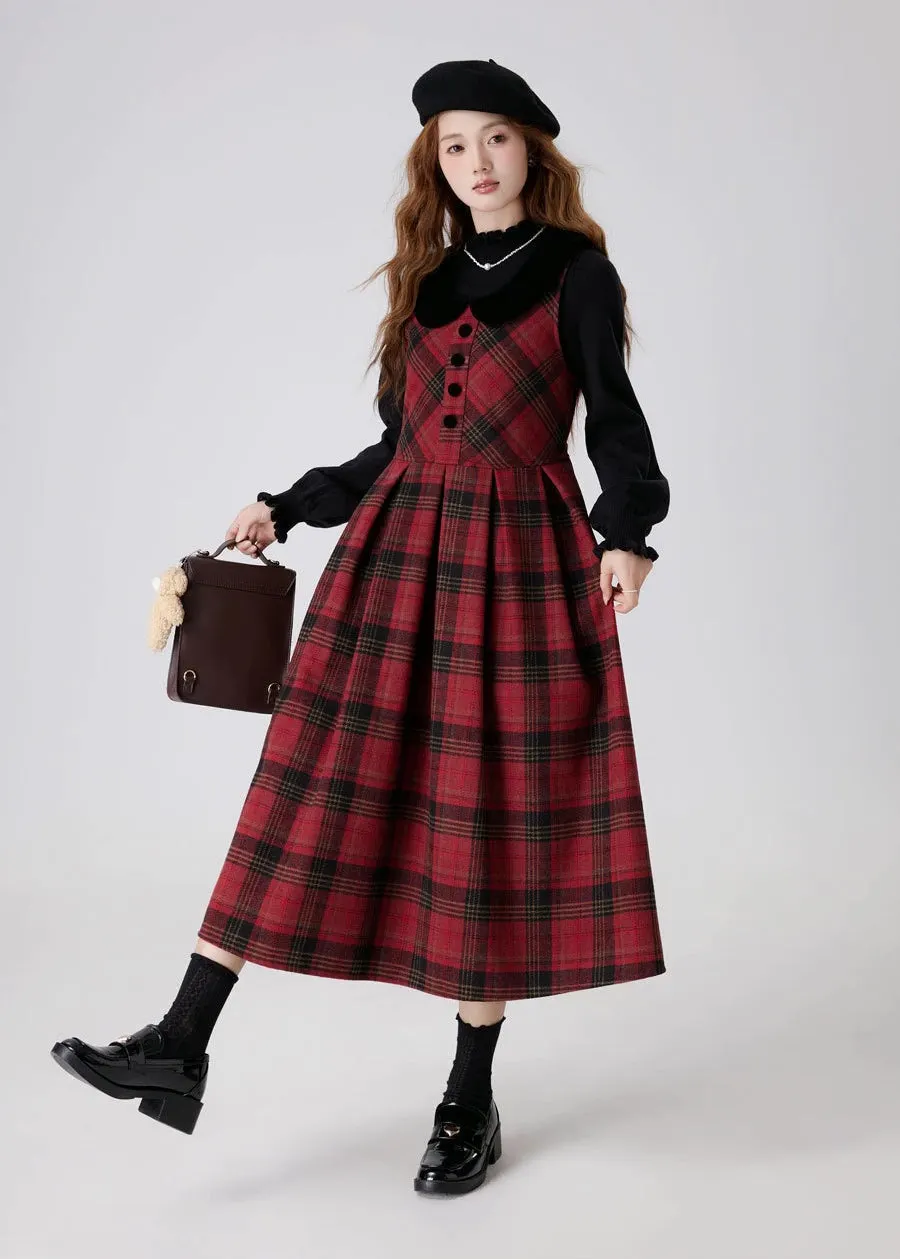 Merry Plaid Sleeveless Midi Dress Maxct