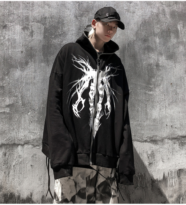 Punk Graphic Print Zipper Hoodie - true deals club