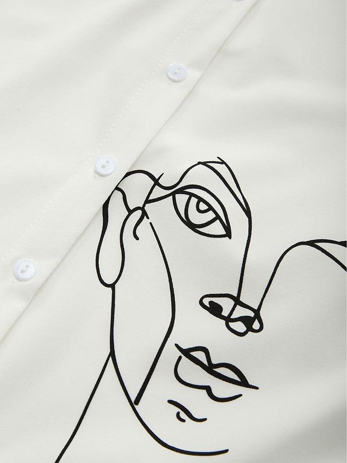 Maxct Abstract Face Print Long Sleeve Blouse