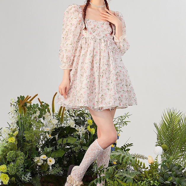 Rose Tea Reversible Mini Puff Dress Maxct