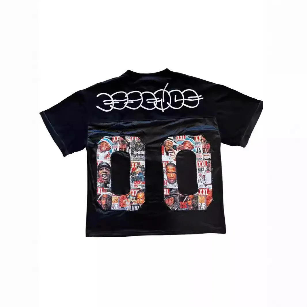 Maxct 90S Streetwear Y2K Summer New American Large Digital Figure Printed Mesh Transparent Loose Top Men'S And Women'S T-Shirt