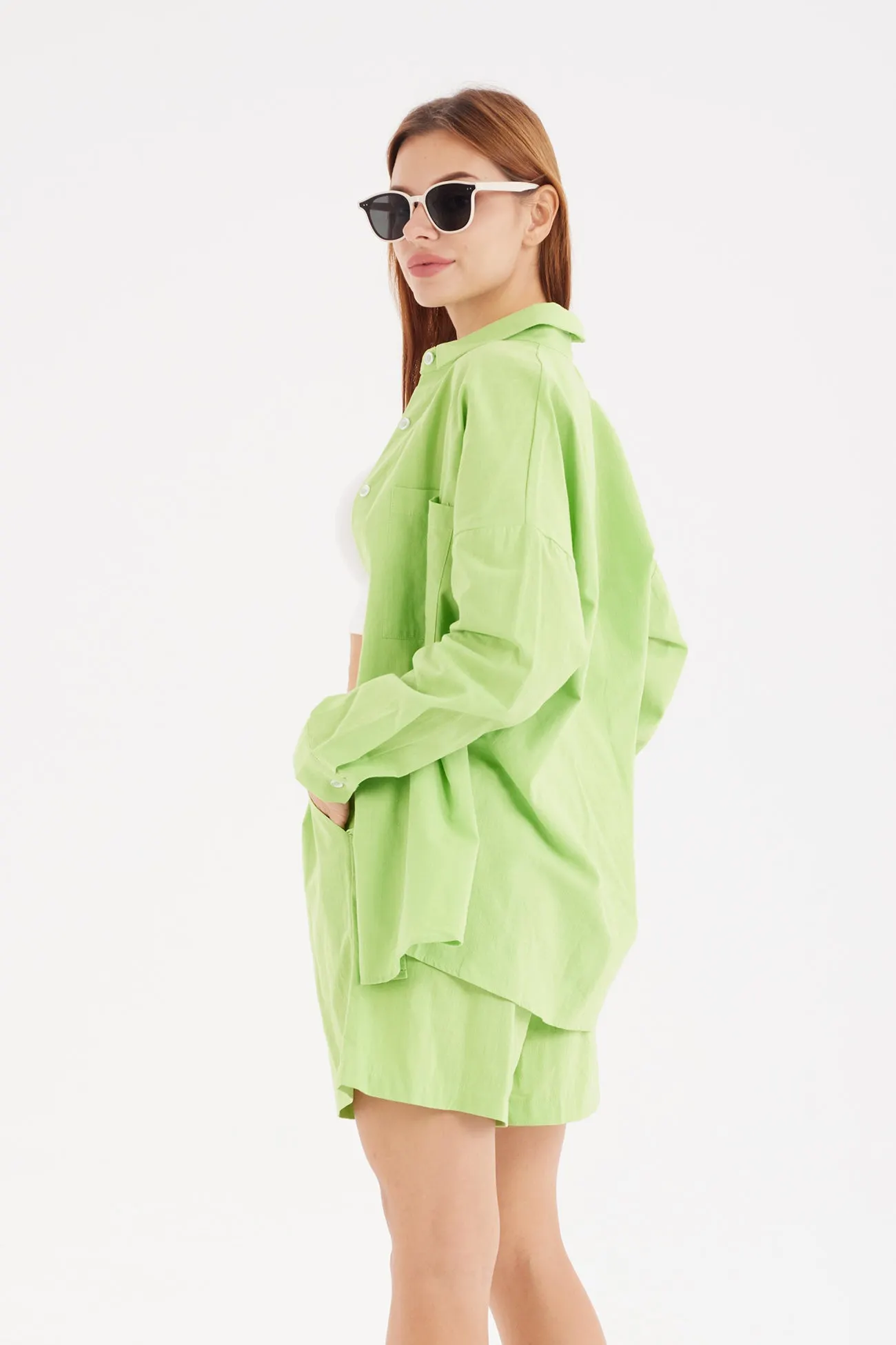 Maxct Single-breasted Long Sleeve Shirt Shorts Suit