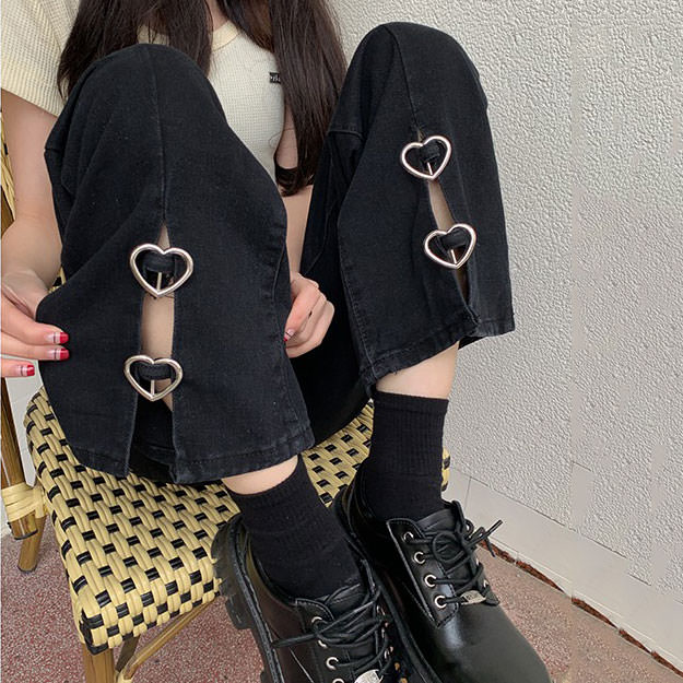 Grunge Aesthetic Flare Slit Jeans Maxct