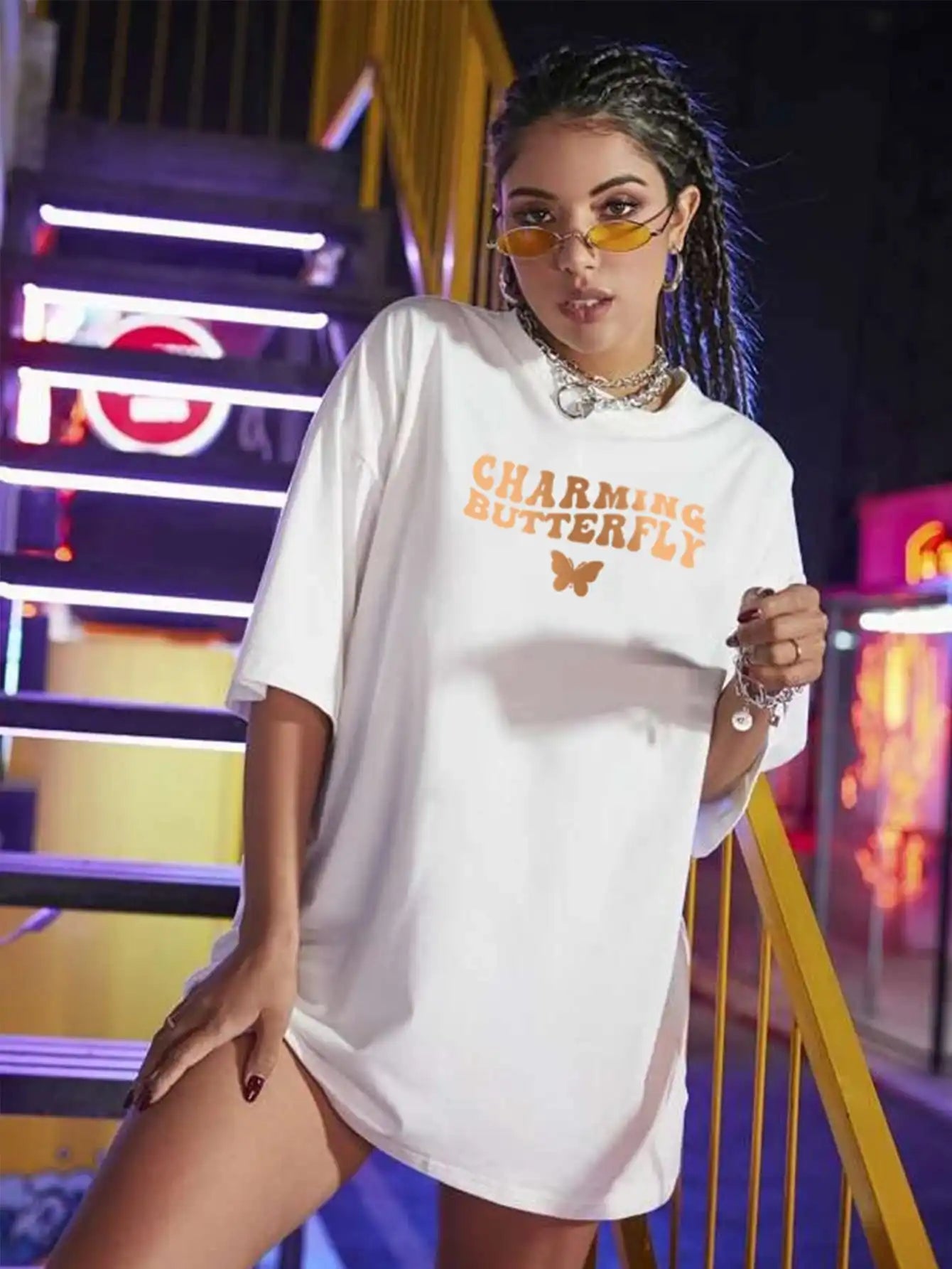 Maxct-Butterfly White Letter Printed T-Shirts Women 100% Cotton Black Short Sleeve Fashion Hip Hop Streetwear Summer Breathable Tshirt
