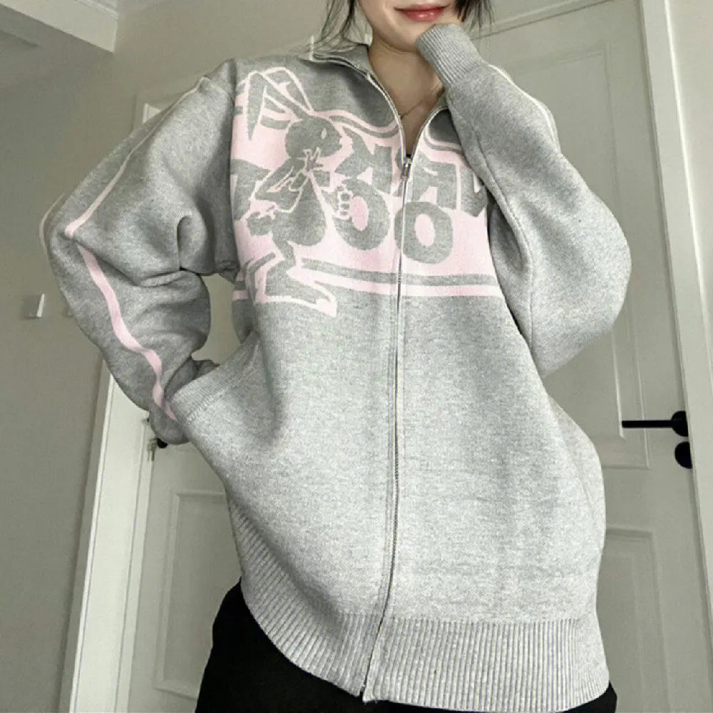Maxct Rabbit Print Oversized Zip Up Cardigan