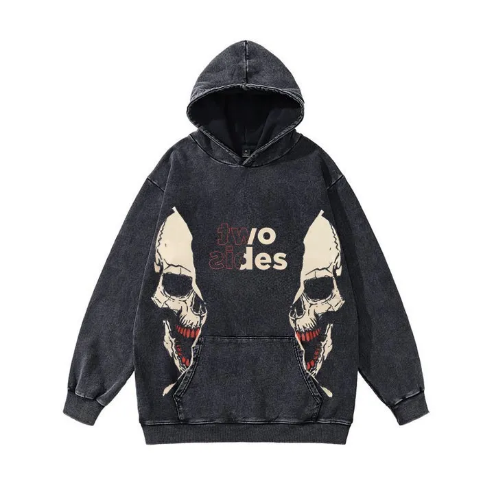 Maxct Y2K Fashion Autumn and Winter Printed Washed Distressed Pullover Long Sleeve Sweater for Men and Women