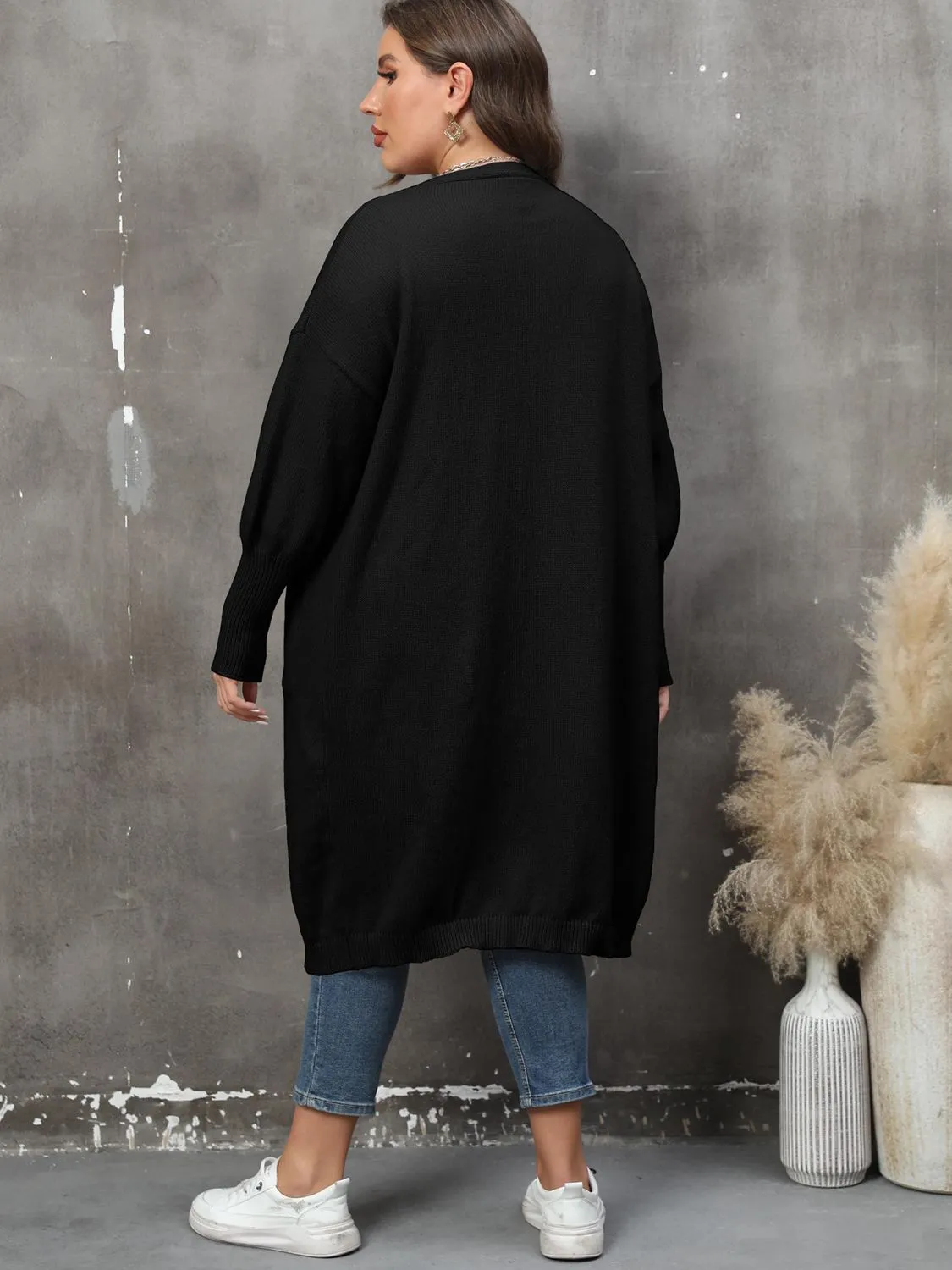 Maxct &Plus Size Long Sleeve Pocketed Cardigan