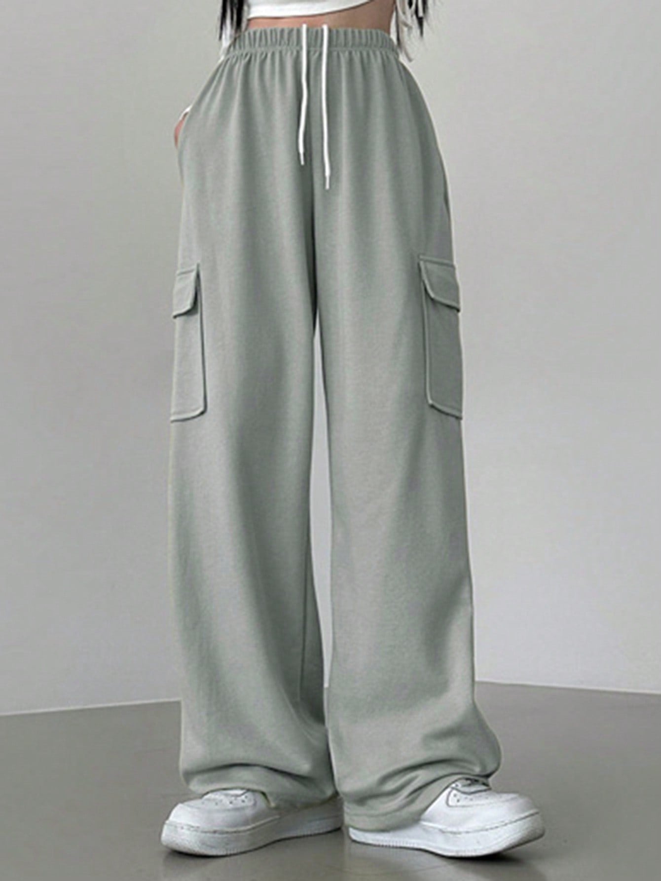 Maxct Casual Solid Color Drawstring Wide Leg Sweatpants With Pockets