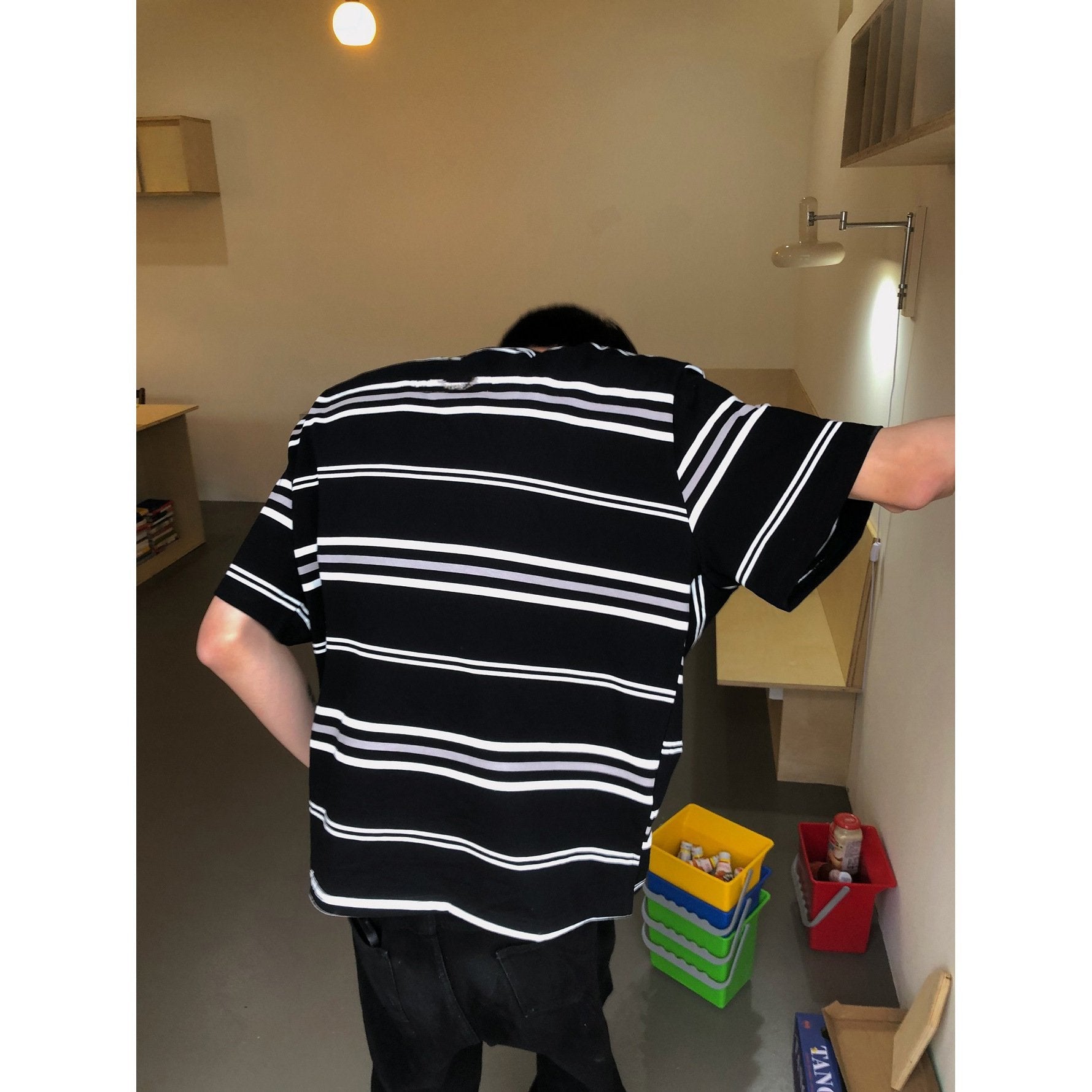 Maxct 90s Streetwear American Style Retro Black And White Striped Short-sleeved T-shirt Men's Trendy Brand Pure Cotton Lazy Style Oversize Summer New Half-sleeved T-shirt