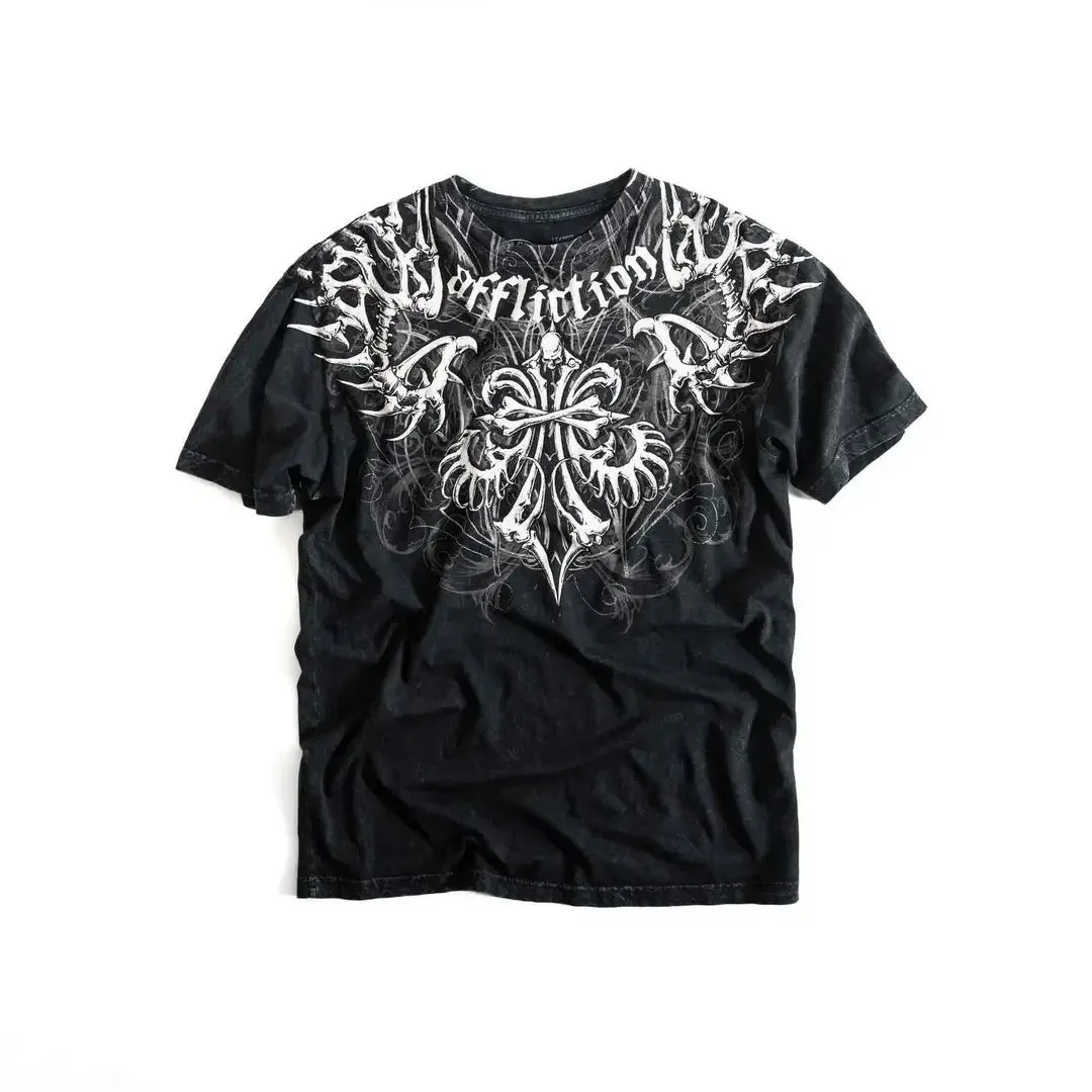Maxct Summer Y2K Aesthetic Gothic Fashion Cartoon Printed Short Sleeved Graphic T Shirts Retro Hot Casual Loose T-shirt Couple Top 1017