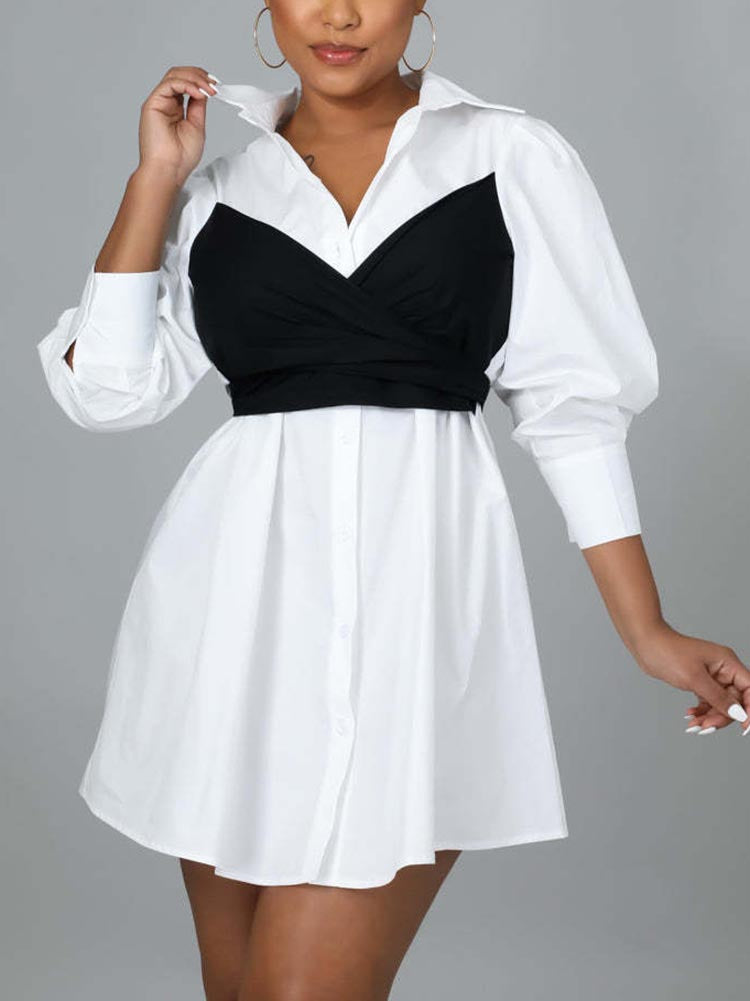 Lace Up Bow Shirt Mini Dress Maxct