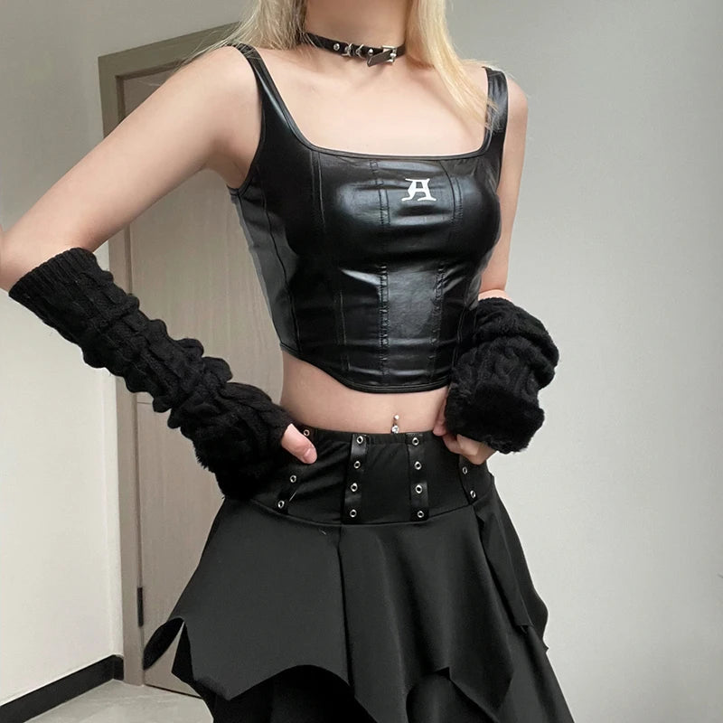 Maxct &Grunge Faux Leather Crop Corset Top