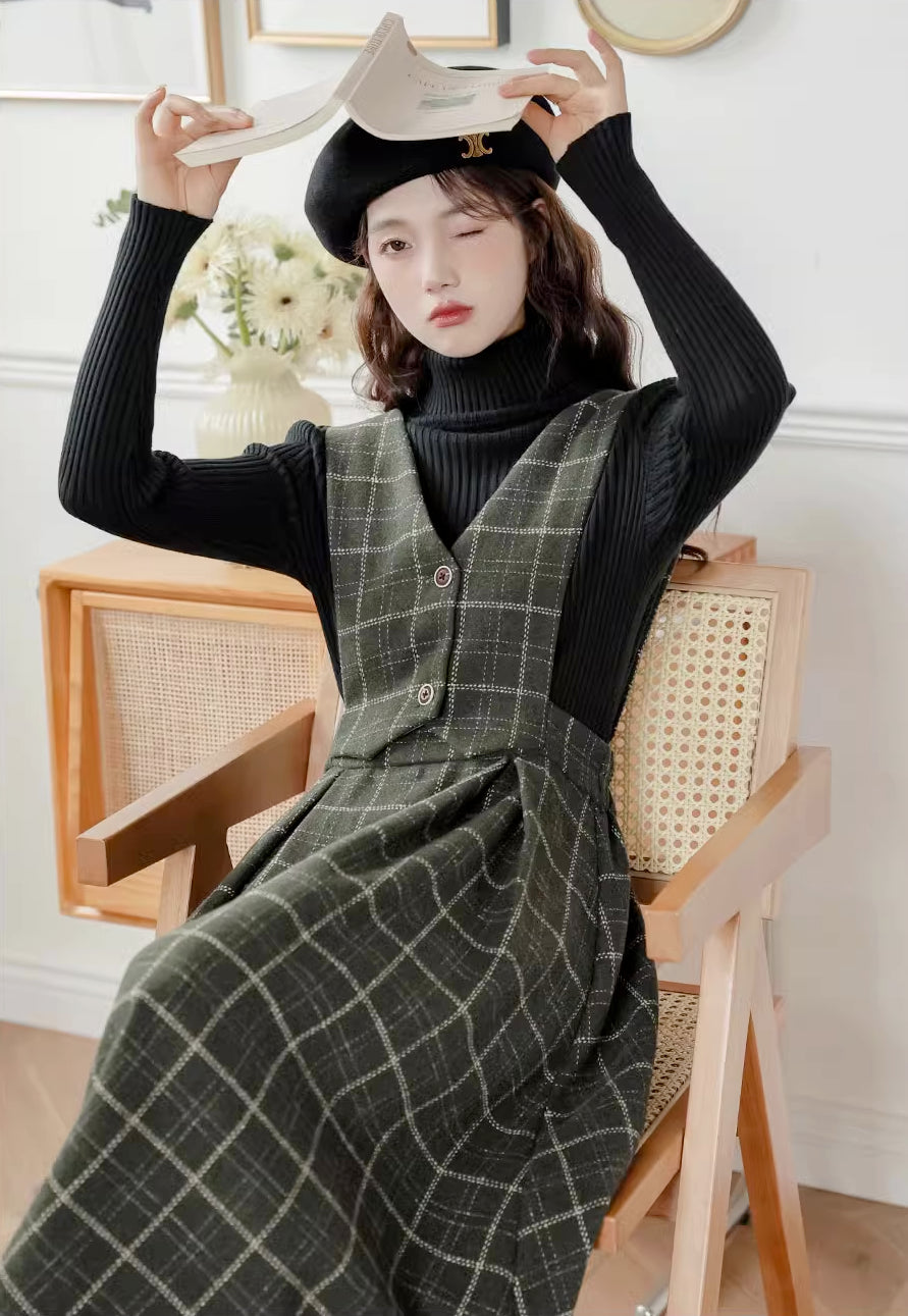 Plaid Vest Pinafore Dress Maxct