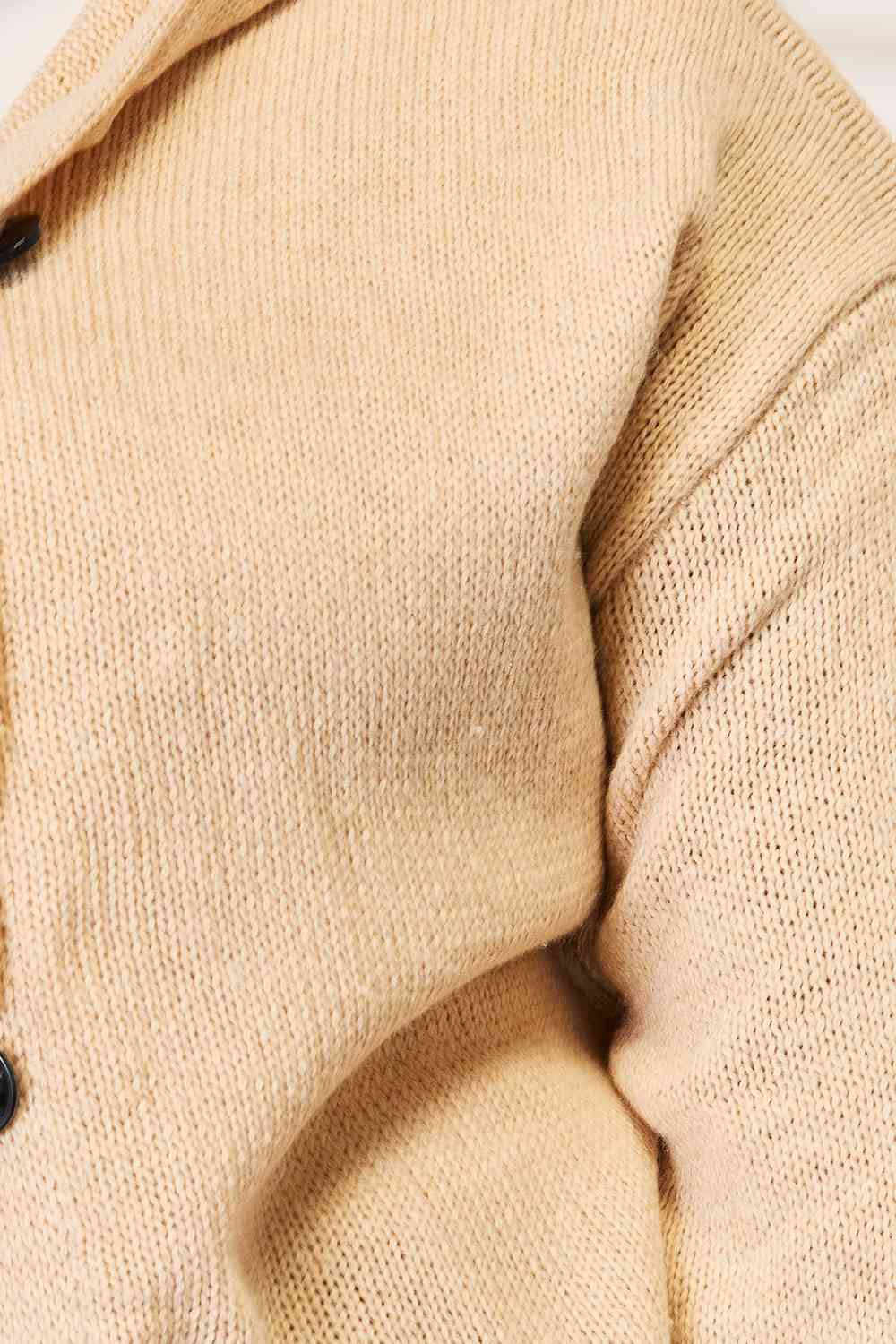 Maxct &Woven Right Button-Down Long Sleeve Hooded Sweater