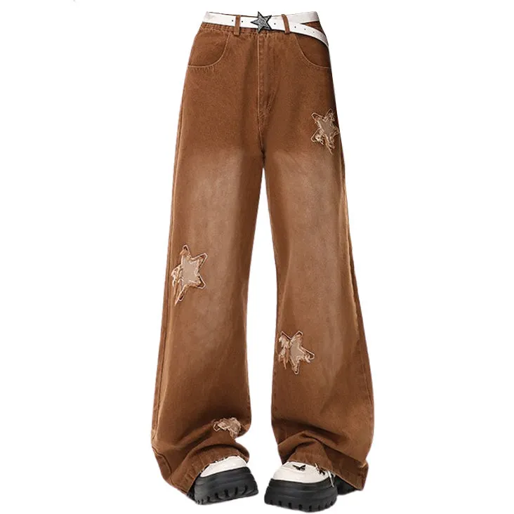 Vintage Style Star Patch Jeans Maxct