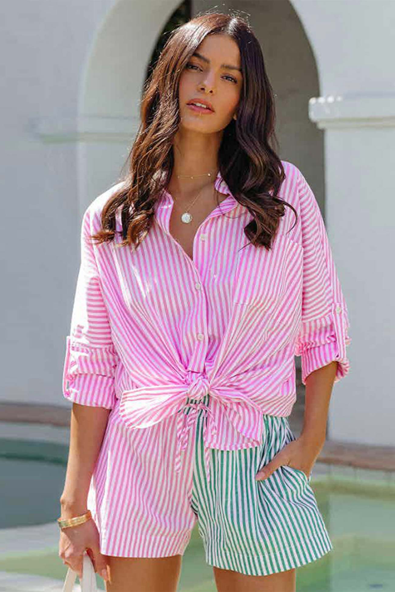 Maxct Striped Color Patchwork Shirts Set