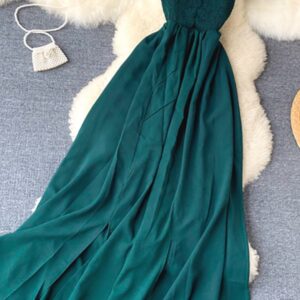 Maxct High Waist Slash Neck Women Long Dress Elegant Big Swing A-line Vestidos Verano Vintage Green/Red Party Robe For Female