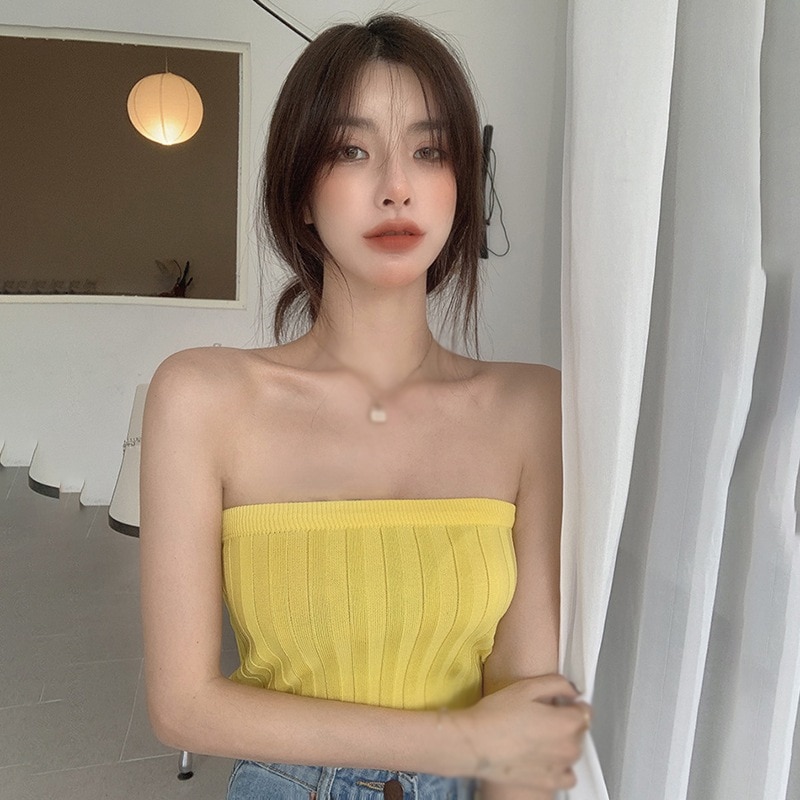 Maxct Tube Top For Women Short Sleeveless Vest Summer Solid Color Tops