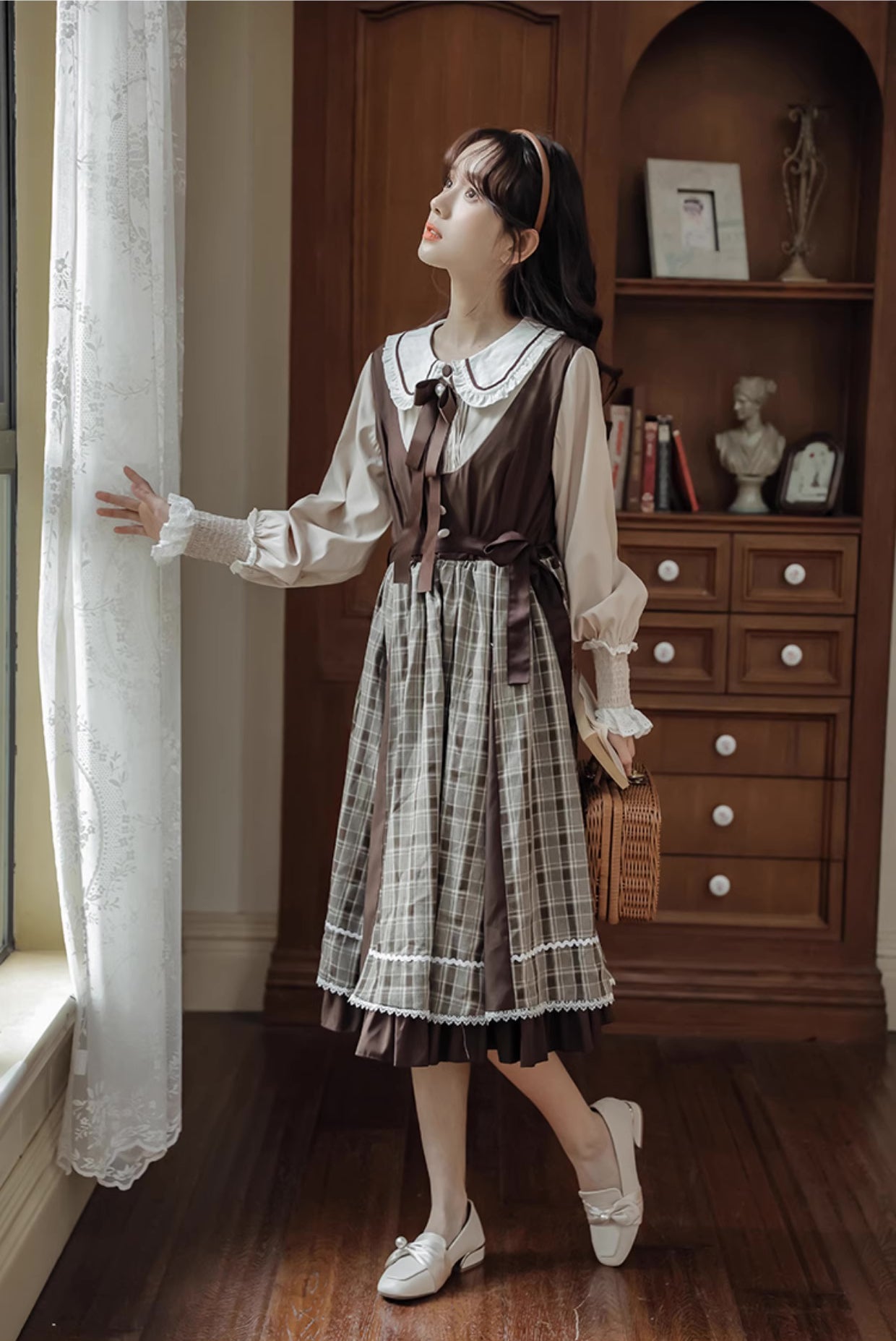 Mocca Plaid Twofer Midi Dress Maxct