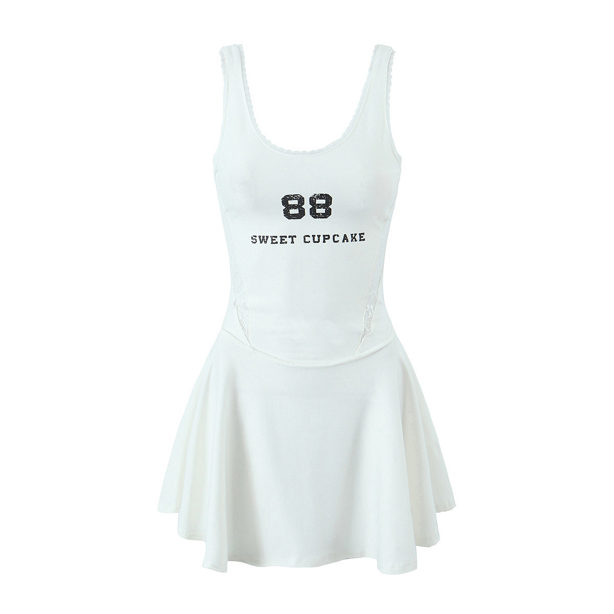 Maxct Spring Style Lace U-Collar Digital Printing Sports Style Slim Dress Short Skirt