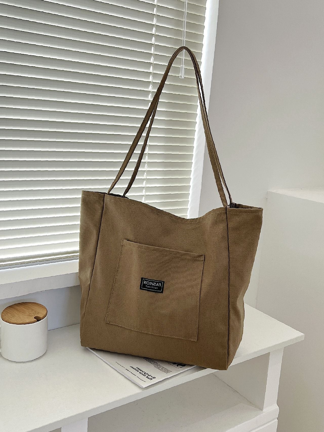 Maxct - Letter Patch Shoulder Tote Bag  - Women Tote Bags