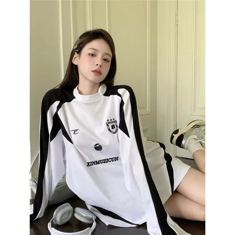 Maxct Contrast Color Embroidery Print Oversized Sweatshirt