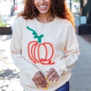 Maxct &Pumpkin Spice Metallic Yarn Embroidered Oversized Sweater