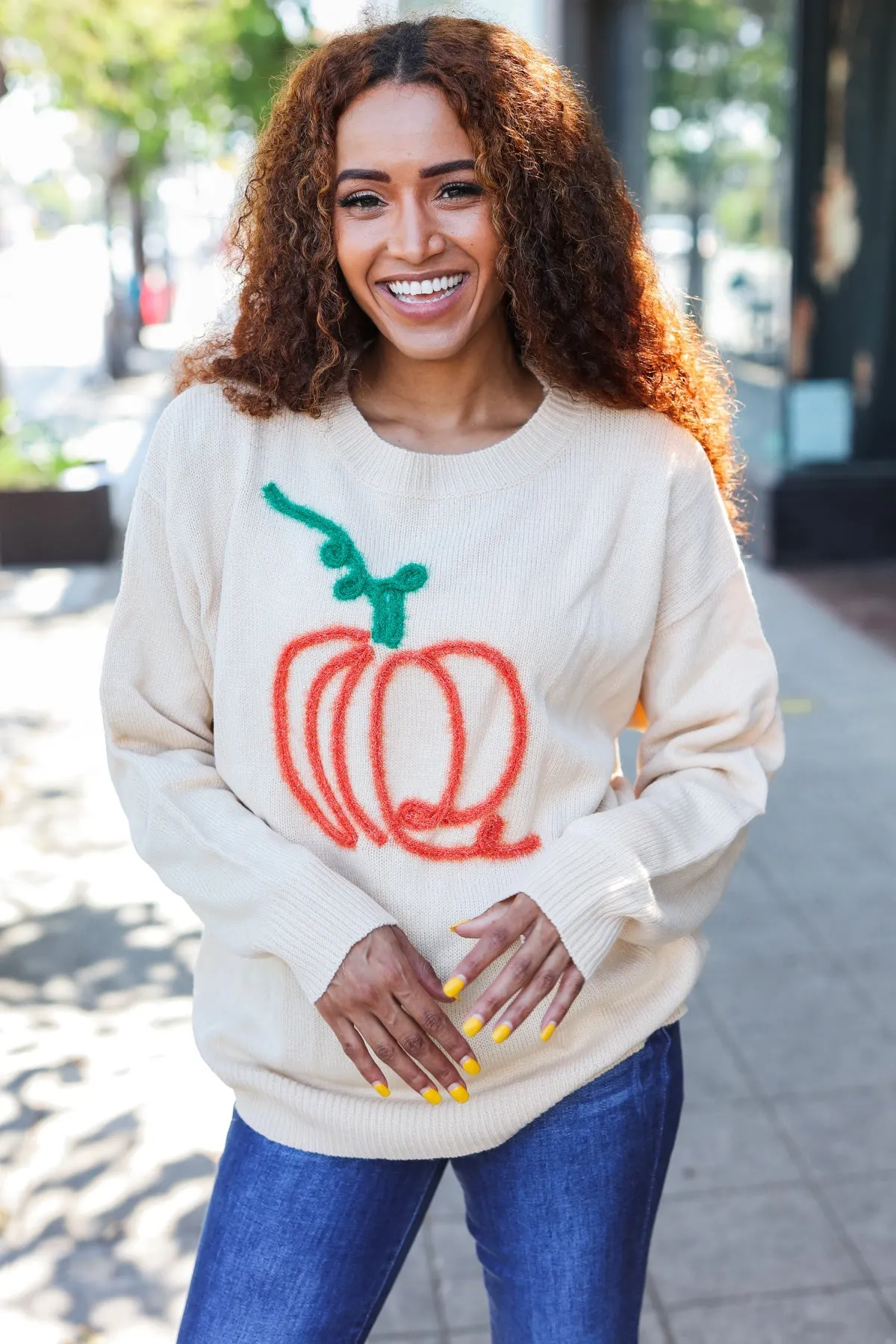 Maxct &Pumpkin Spice Metallic Yarn Embroidered Oversized Sweater