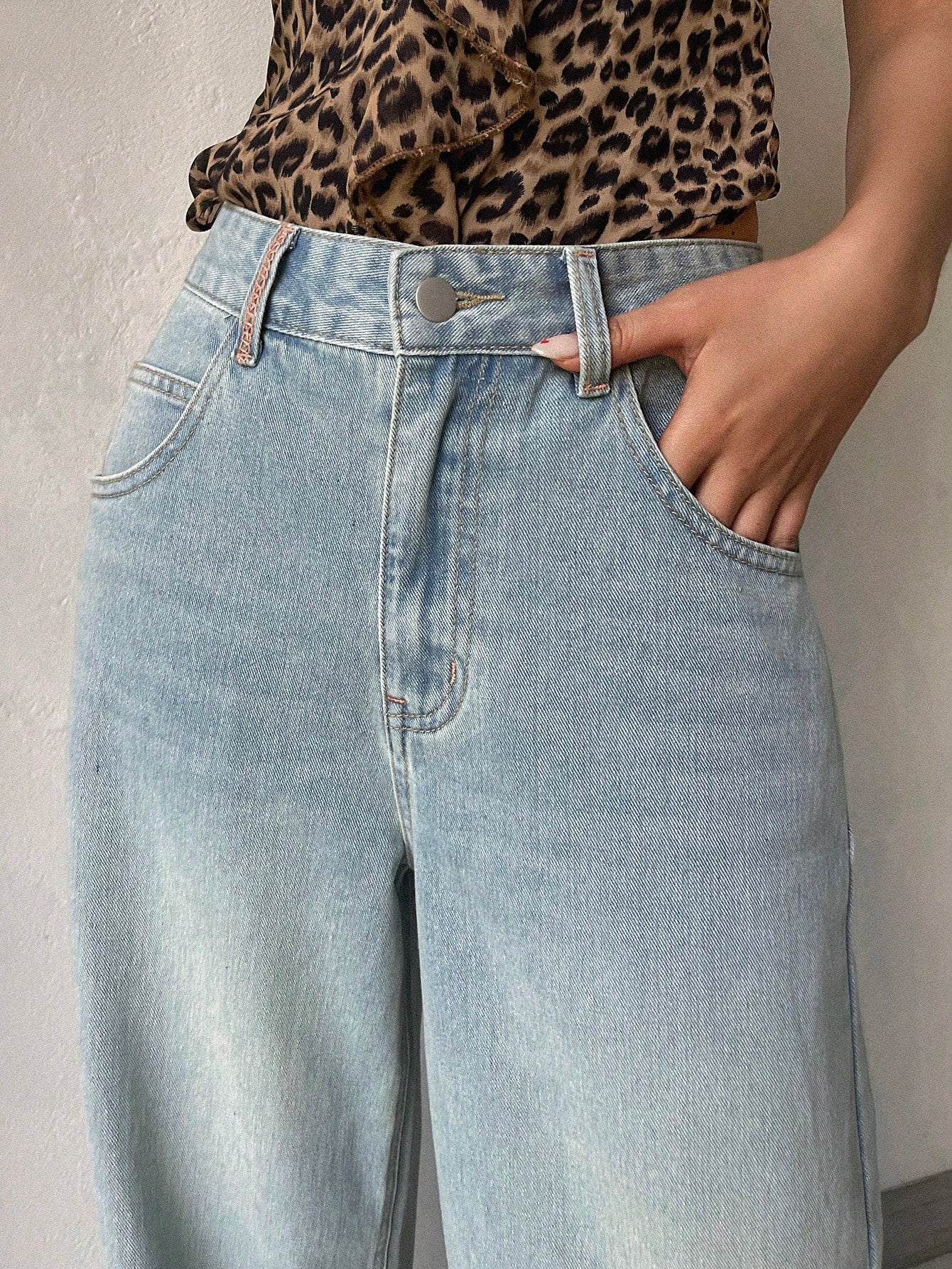 Maxct Women's Loose Fit Casual Wide-Leg Denim Pants With Pockets