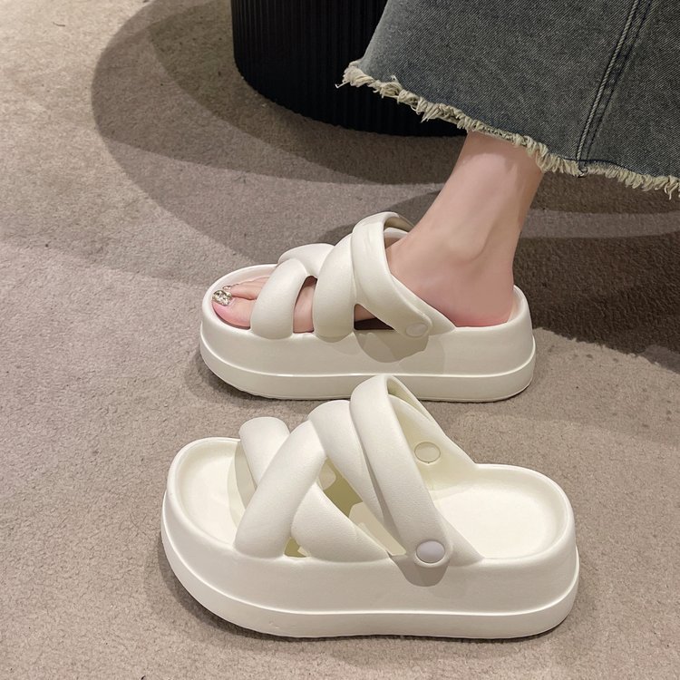 Summer Thick Sole Slide Sandals: Heightened with Crossover for Women - true deals club