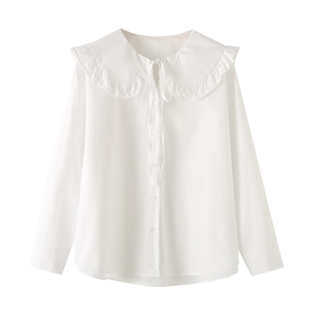 Maxct Autumn New Product Women's Simple and Versatile French Fashion Small Round Collar Long Sleeve Shirt