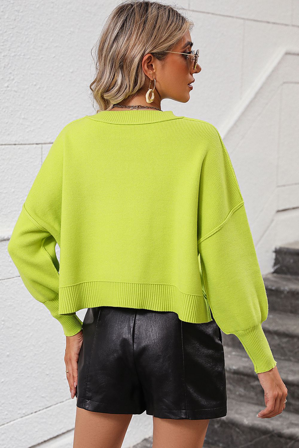 Maxct &Round Neck Dropped Shoulder Pullover Sweater