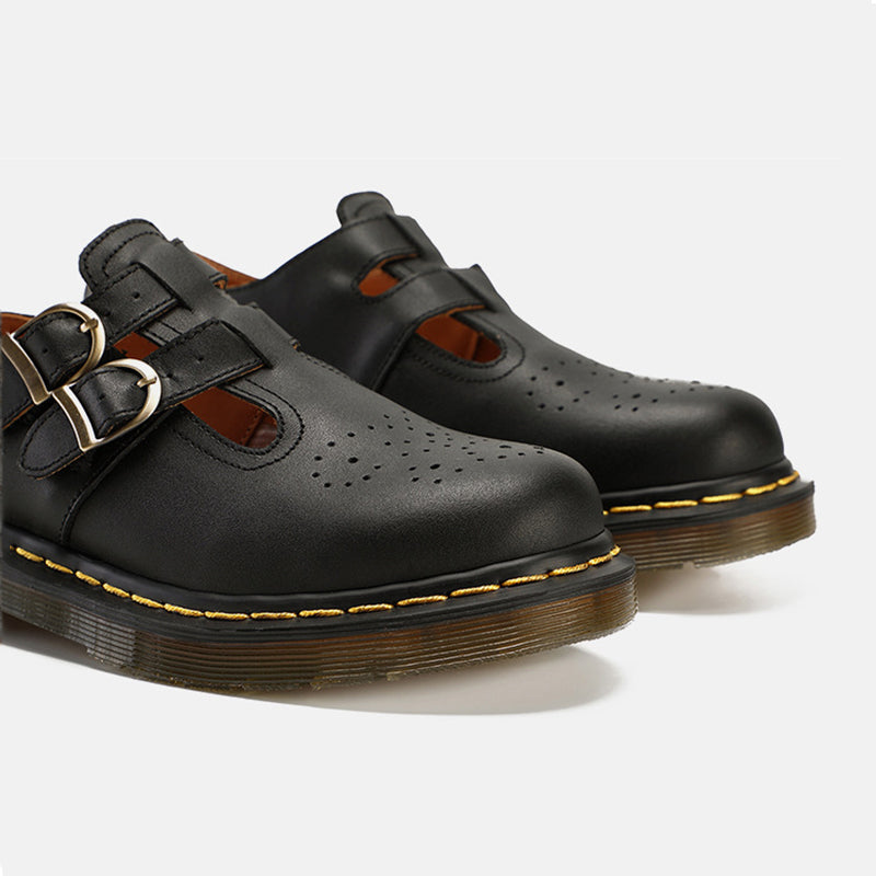 Handmade Retro Waxing Flat Mary Jane Shoes Round Toe  Black/Brown/Black1/White Maxct