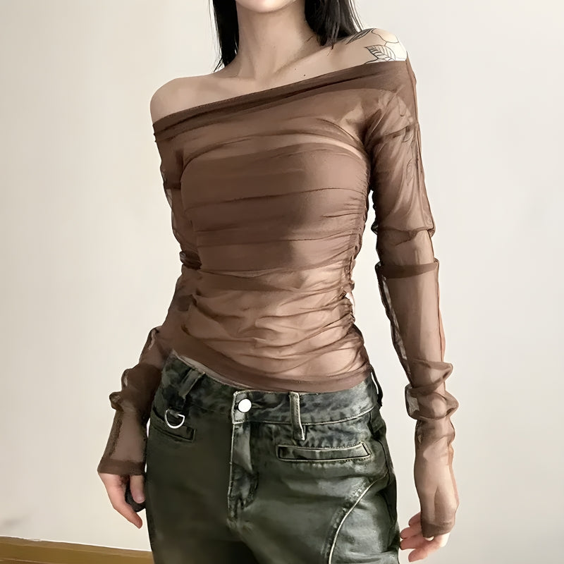 Maxct &Off Shoulder Mesh Top
