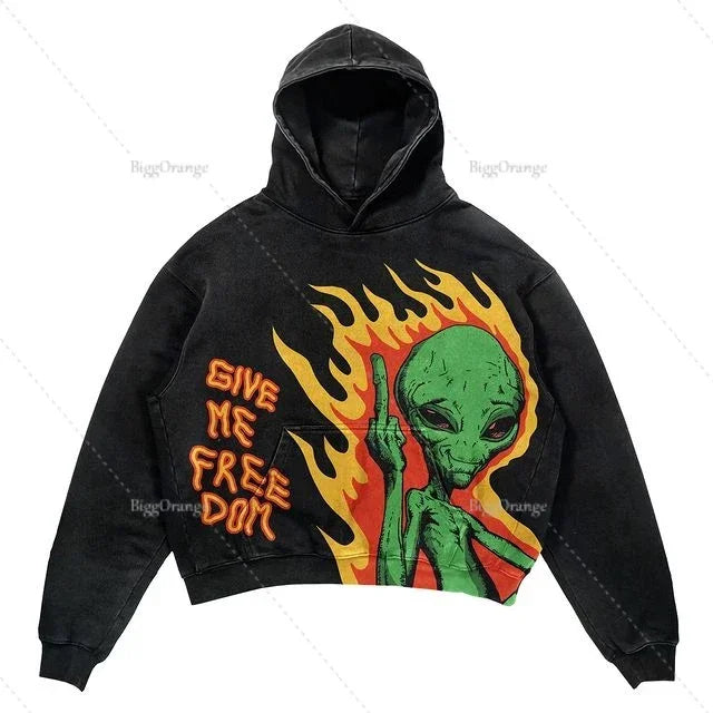 Maxct Y2k Punk Wind Skull Printed Cotton Hoodies Sweatshirt Couples Hip-hop Retro Street Loose Oversized Hoodies Harajuku Gothic Top