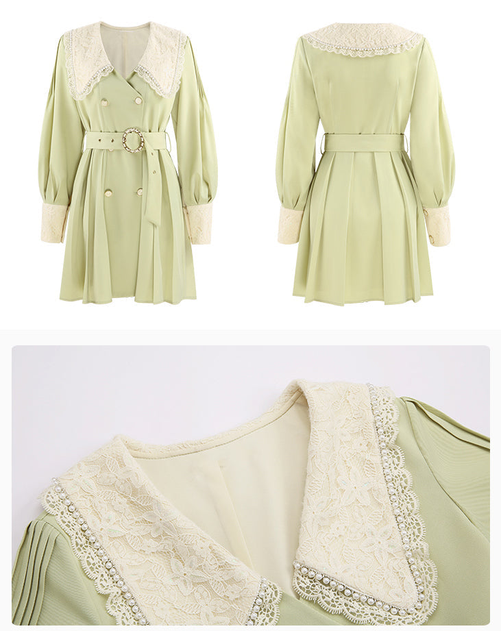 Matcha Peter Pan Pleated Dress Maxct