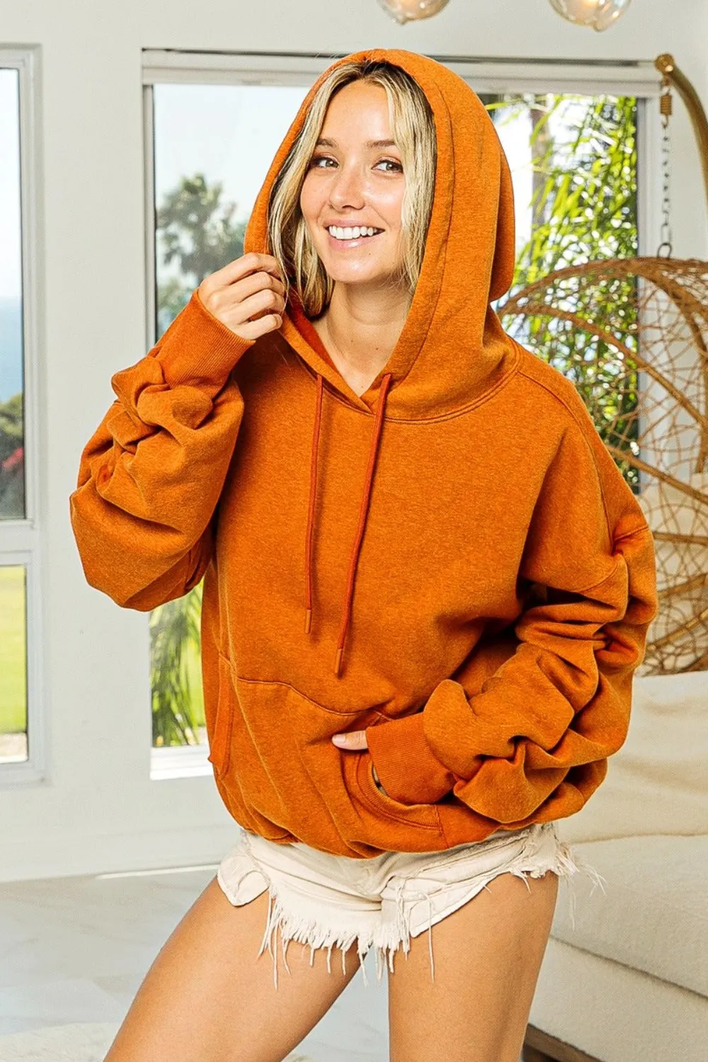 Maxct &BiBi Ruched Long Sleeve Washed Fleece Hoodie